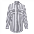 thumbnail image 4 of Camisas A Rayas con Botones para Mujer, Blusas Casuales de Larga con Cuello en V y Bolsillos Negro XXL, 4 of 7