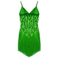 thumbnail image 4 of TSSOE Womens Shiny Sequins Spaghetti Straps Rhythm Latin Samba Rumba Tango Dance Dress Fringe Party Green One_Size, 4 of 6