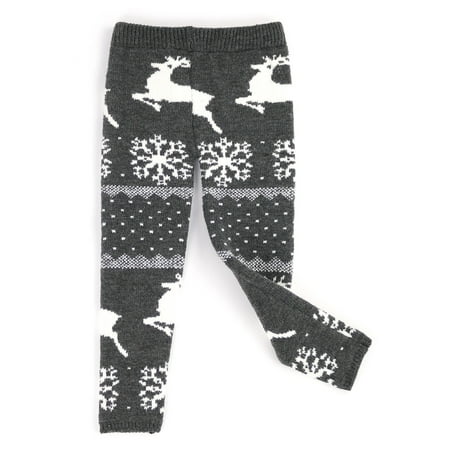 

Infants & Toddlers Wool Knitted Winter-Thick Thermal Leggings | Santa Baby Nordic Reindeer (Charcoal 2T)