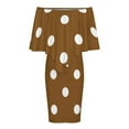 thumbnail image 5 of Brown Beige Color Dot Women's Off The Shoulder Ruffles Summer Wedding Guest Loose Casual Party Beach Dress, 5 of 9