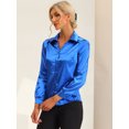thumbnail image 3 of Blusa de Satén Allegra K con cuello En V para mujer Azul real XS, 3 of 6