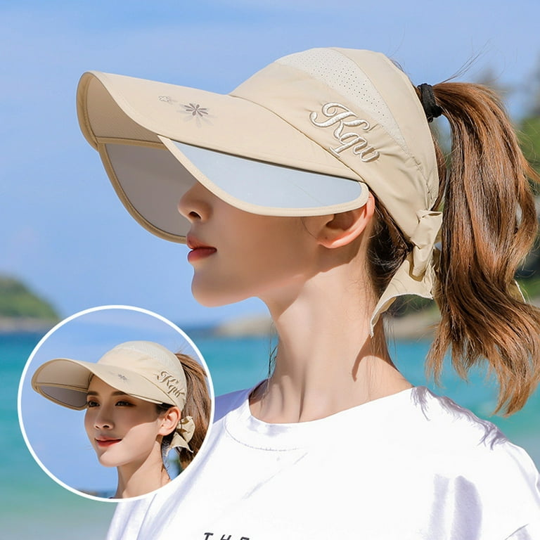 iOPQO Baseball Caps Women's Sun Visor Wide Elastic Golf Sun Hat Breathable  Sweat Absorbent Cap hat Beige 