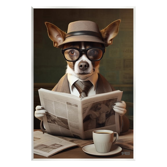 Stupell Industries Classy Dog with Newspaper Animals & Insects Painting Unframed Art Print Wall Art, 10 x 15