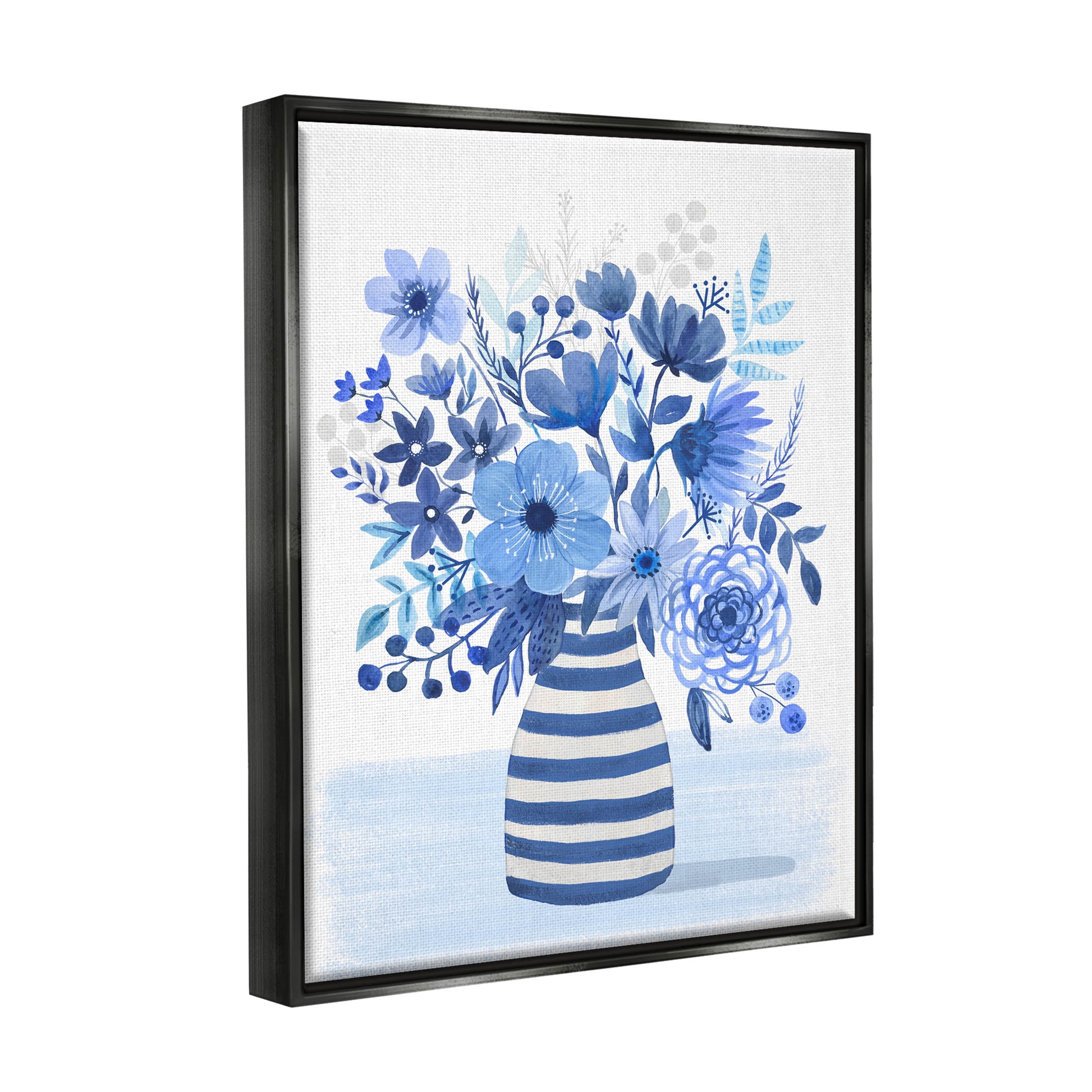 Blue Mixed Flower Bouquet Botanical & Floral Graphic Art Jet Black Framed Art Print Wall Art