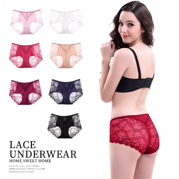 Women's Lace French Underwear Mid-Waist Sexy Breathable Hipster Panties Stretch Seamless Briefs GB13 Red L