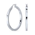 thumbnail image 1 of Simple Large Round Flat Square Tube Big Hoop Earrings for Women .925 Sterling Silver Hinged Notched Post 1.65 Inch Diameter, 1 of 5