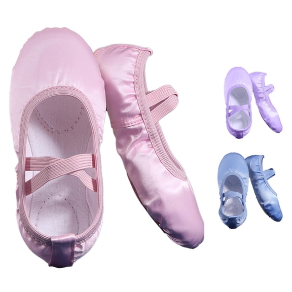 Krdevn Satin Ballet Slippers with Elastic Strap Split Sole Dance Training Shoes (Toddler to Big Girls),3.5-4 Years
