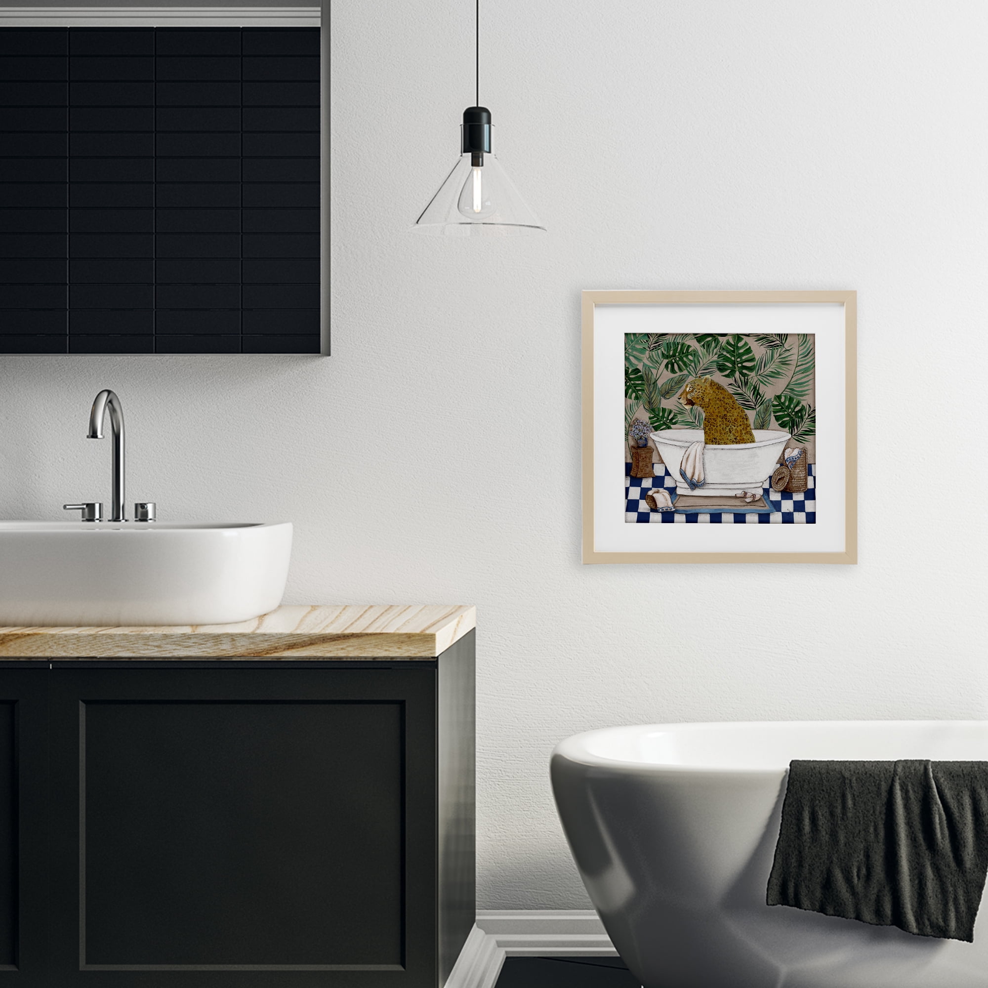 Stupell Industries Leopard in Tropical Bathtub Birch Framed Print Under Glass, design by Janet Tava