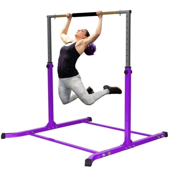 X-Dance Gymnastics Bar for Kids, Gymnastic Bar Horizontal Bar Height Adjustable Junior Training Bar for Home, Gymnastic Kip Bar Expandable Height 3 FT to 5 FT (Purple)