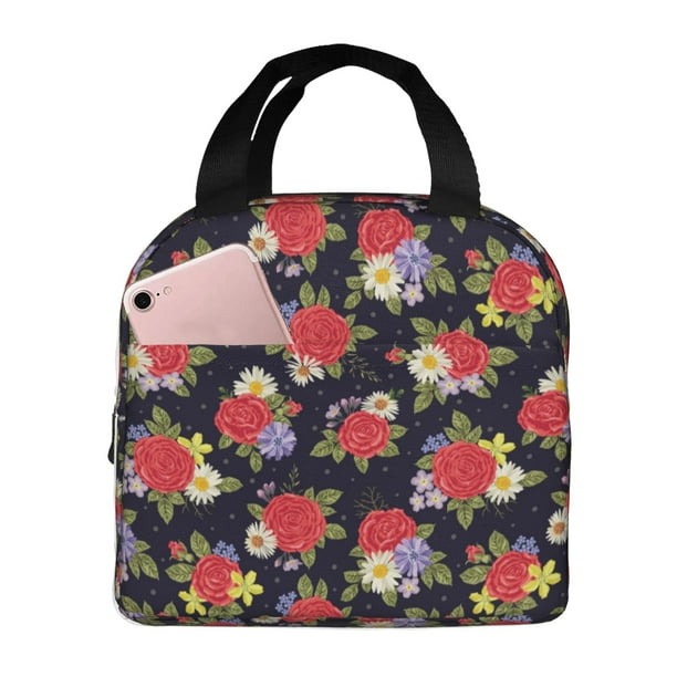 Easygdp Red Rose Flower Bolsa Térmica Premium - Tela Oxford Impermeable, Gran Capacidad, Bolsillo Frontal, Unisex para Trabajo, Escuela, Actividades al Aire Libre y Picnics
