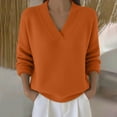 thumbnail image 2 of Breezora V Neck Knit Pullover Sweater Lightweight Long Sleeve Casual Fall Tops Womens 2025 Fashion Knitwear M Size Orange, 2 of 5