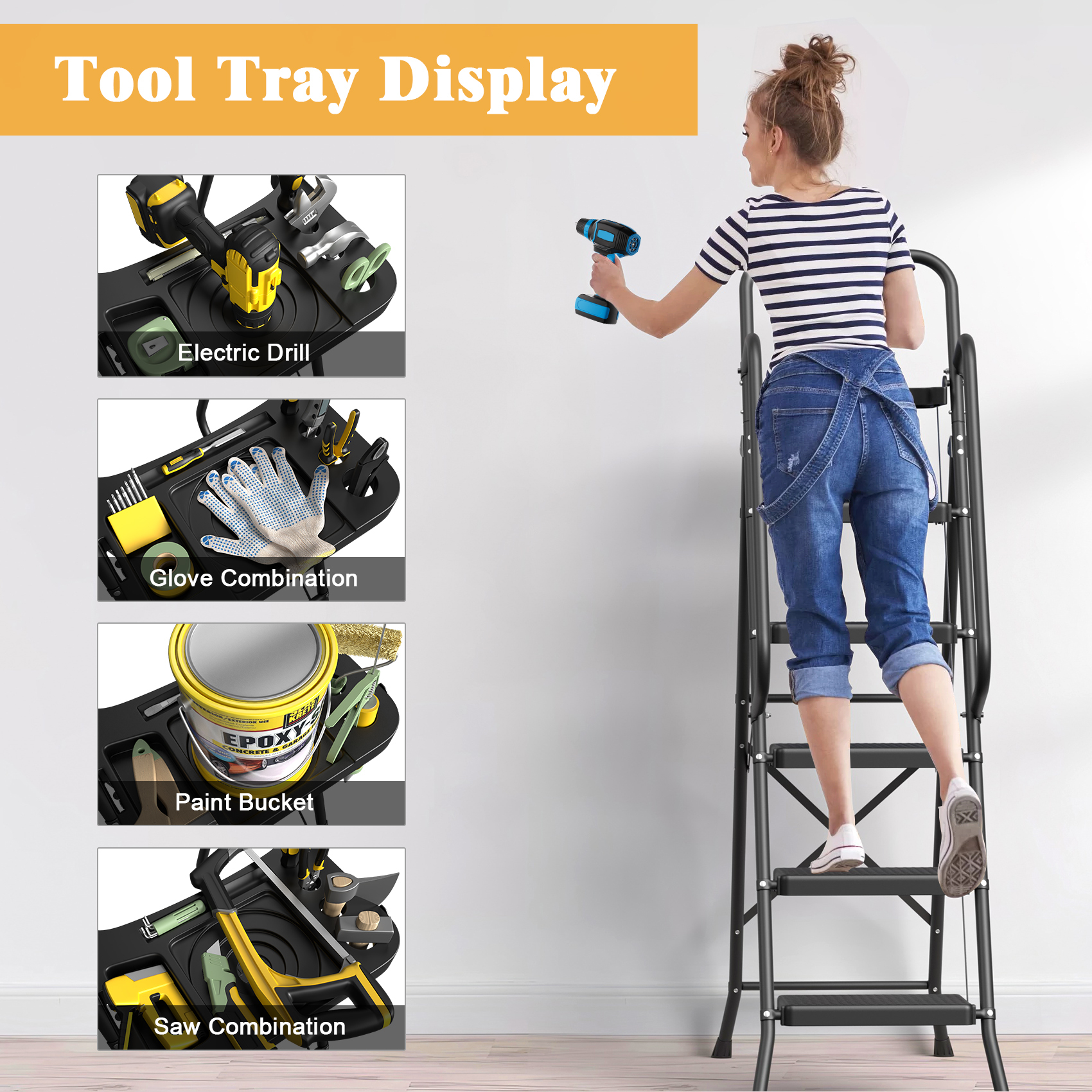 JOZ 5-Step Folding Ladder, 800 Lbs Capacity with Handrails photo 3