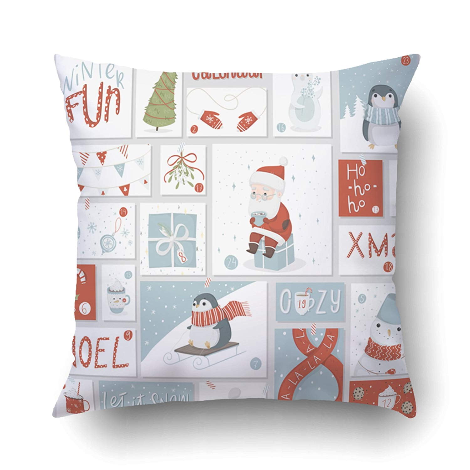 BPBOP Xmas Christmas Advent Calendar Cute Hand Drawn Style Pillow Case