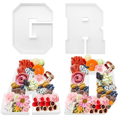 10 inch Plastic Fillable Charcuterie Number Letter Shaped Serving Tray, Waterproof Food Dish Plate, New Year Graduation Party Treat