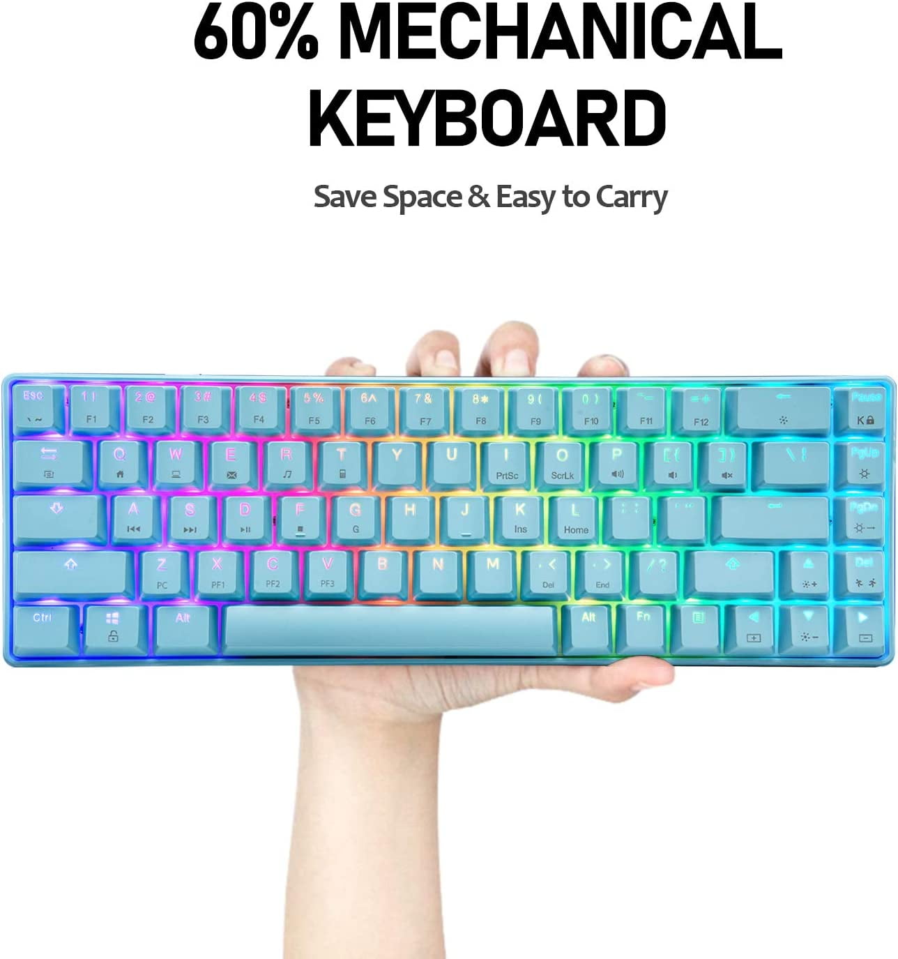 60% Mechanical Gaming Keyboard Blue Switch Mini 68 Keys Wired Type C Chroma RGB 18 Backlit Effects,Lightweight Gaming Mosue 6400DPI Honeycomb Optical,Gaming Mouse Pad for Gamers and Typists(Blue)