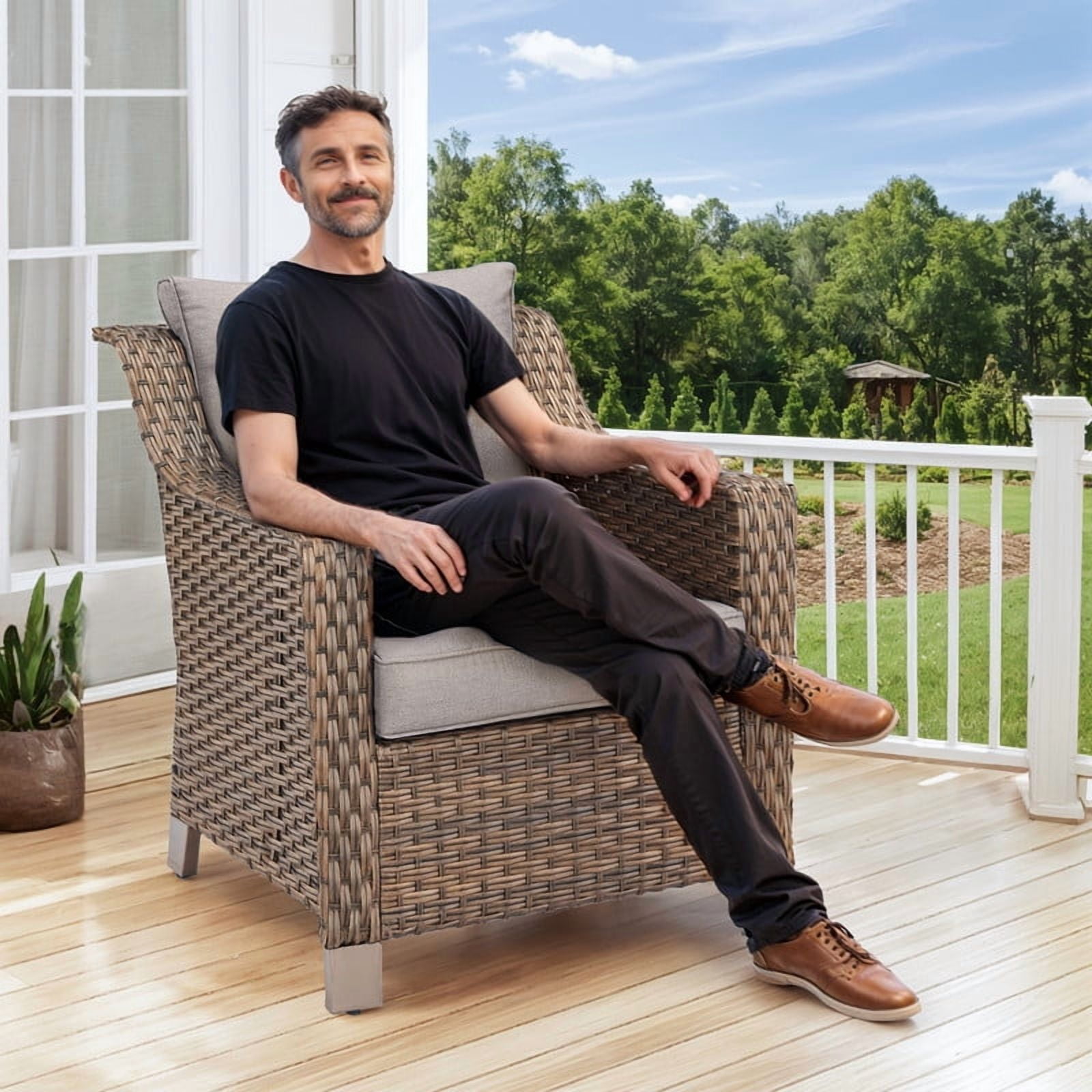 PARKWELL 9 Pieces Outdoor Patio Furniture Set 9-Seat High Back Wicker Conversation Set with Swivel Glider Chairs,Brown Wicker Gray Cushion