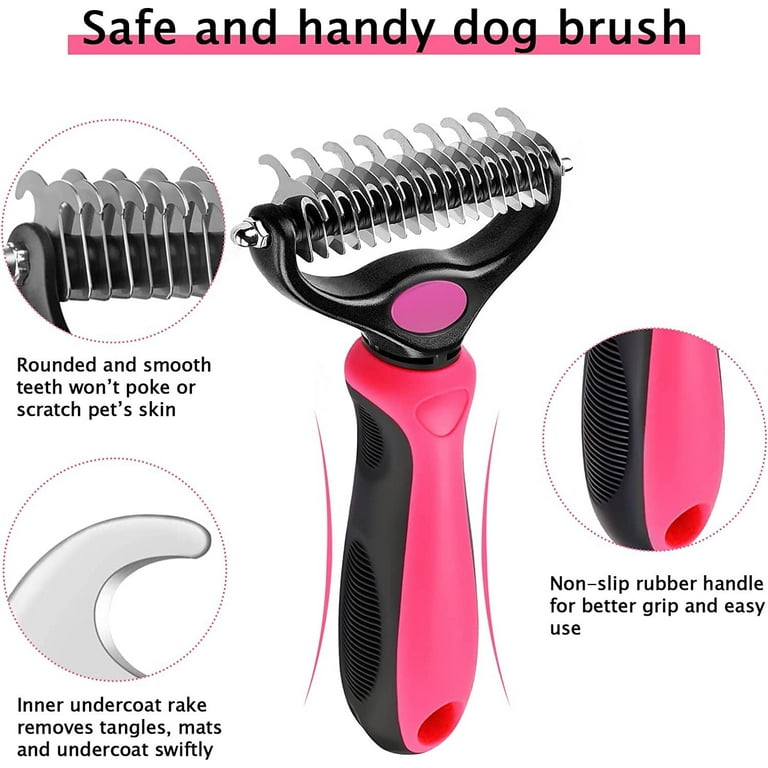 Pet Grooming Tool Double Sided Undercoat Rake for Dogs Cats Safe and Effective Dematting Comb for Mats Tangles Removing Pet Grooming Brush for