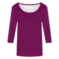 thumbnail image 4 of Women's Solid Color Crew Neck T-Shirts For Women 3/4 Sleeve Tops Casual Loose Fit Tees for Spring Summer and Everyday Wear, 4 of 9