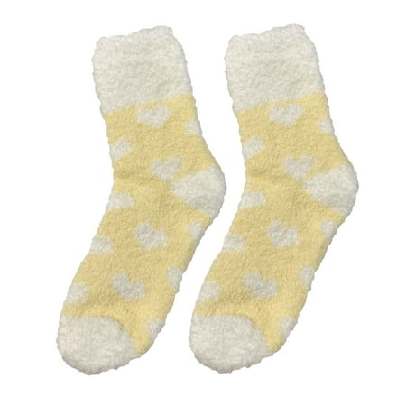 

Yamaler 1 Pair Women Socks Fuzzy Fluffy Thickened Stretchy Super Soft Keep Warm Coral Fleece Love Heart Autumn Winter Floor Sleeping Socks for Daily Wear