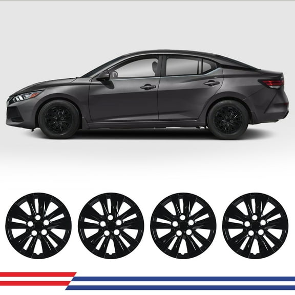 4 Pack 16" Hubcaps for 2020-2025 Nissan Sentra,Wheel Rims Cover Compatible With Steel Wheels,Snap on Installation,ABS PC,Black Lacquer