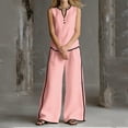 thumbnail image 5 of Cagogo Women's 2 Piece Sleeveless V Neck T-Shirt Wide Leg Pants Set Casual Boho Vacation Outfit Loose Summer Travel Matching Lounge Suits Tracksuit Clothes, Pink XL, 5 of 6