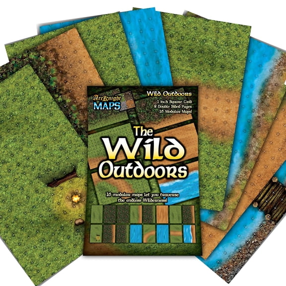 Arcknight The Wild Outdoors Roleplaying Battlemaps; 16 Modular RPG Maps in 8 Double-Sided Pages, 1" Square Grid, Modular & Versatile Design for Tabletop Gaming - for Dungeons & Dragons, Pathfinder