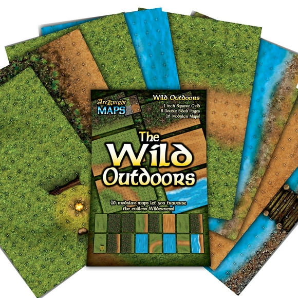 Arcknight The Wild Outdoors Roleplaying Battlemaps; 16 Modular RPG Maps in 8 Double-Sided Pages, 1"" Square Grid, Modular & Versatile Design for Tabletop Gaming - for Dungeons & Dragons, Pathfinder