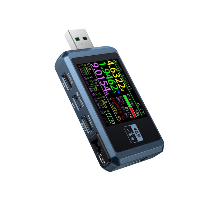 FNIRSI FNB48P Bluetooth Charging Monitor with 6-Digit Display: Multi-Port USB/Type-C/Micro Support, Cable Resistance Measurement, Battery Capacity Calculator, 10-Group Data Recording, 4 Curves
