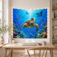 thumbnail image 5 of Sea Turtle Swimming With Tropical Fish Over Coral Reef, Serene Coastal for Ocean Lovers, Marine Life Wall Art Birthday Gift Tapestry Wall Hanging for Bedroom and Living Room, 5 of 7
