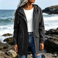 thumbnail image 4 of Women Mid Length Hooded Rain Coat Full Zip Snap Button Waterproof Drawstring Waisted Windproof Casual Outdoor Jacket for Hiking Travel Daily Black Womens Lightweight Fleece Jacket L, 4 of 8