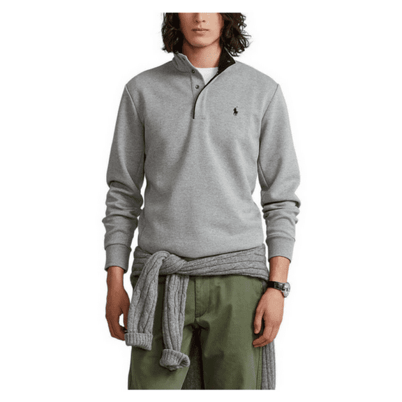 $98.50 Polo Ralph Lauren Men's, Double-Knit Snap Mockneck Pullover,Gray HTR, 2XL