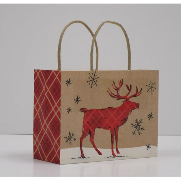 Holiday Time Kraft Petite Vogue Christmas Brown Paper Gift Bag Plaid