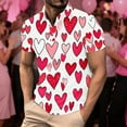 thumbnail image 2 of Awdenio Tshirts Shirts for Men Valentines Button Down Shirts Heart Print Short Sleeve Casual Turndown Collar T-Shirt Blouse, 2 of 5