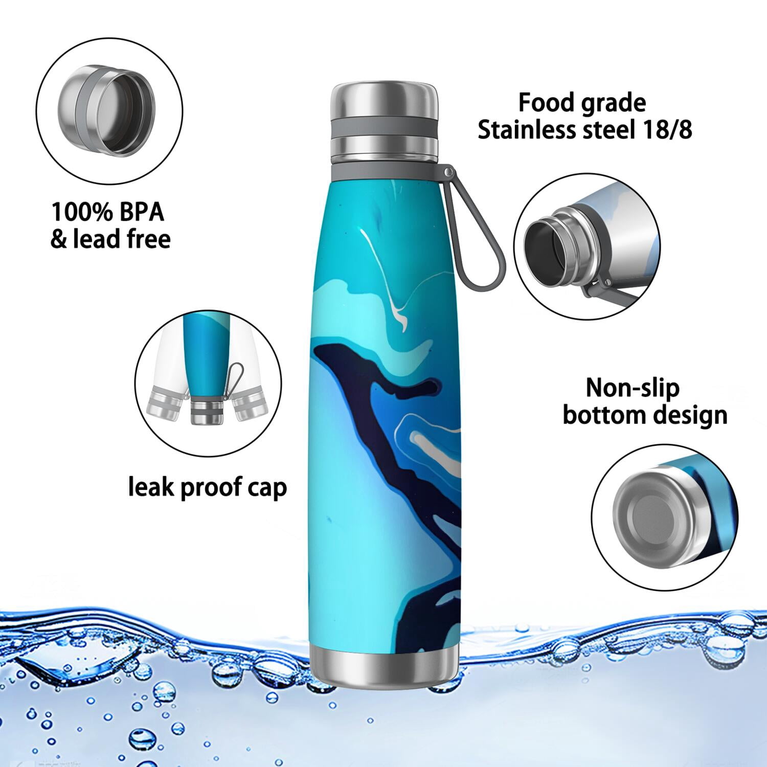 29oz Insulated Water Bottle with Tea Infuser, Stainless Steel Travel Mug, Liquid & Marble Print