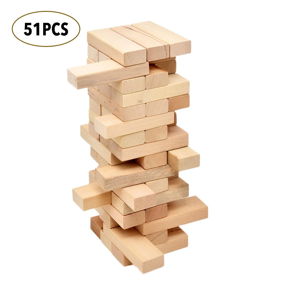AIHOME Timber Tower Wood Block Stacking Game 48/51 Piece Classic Wooden Blocks Deluxe Stacking