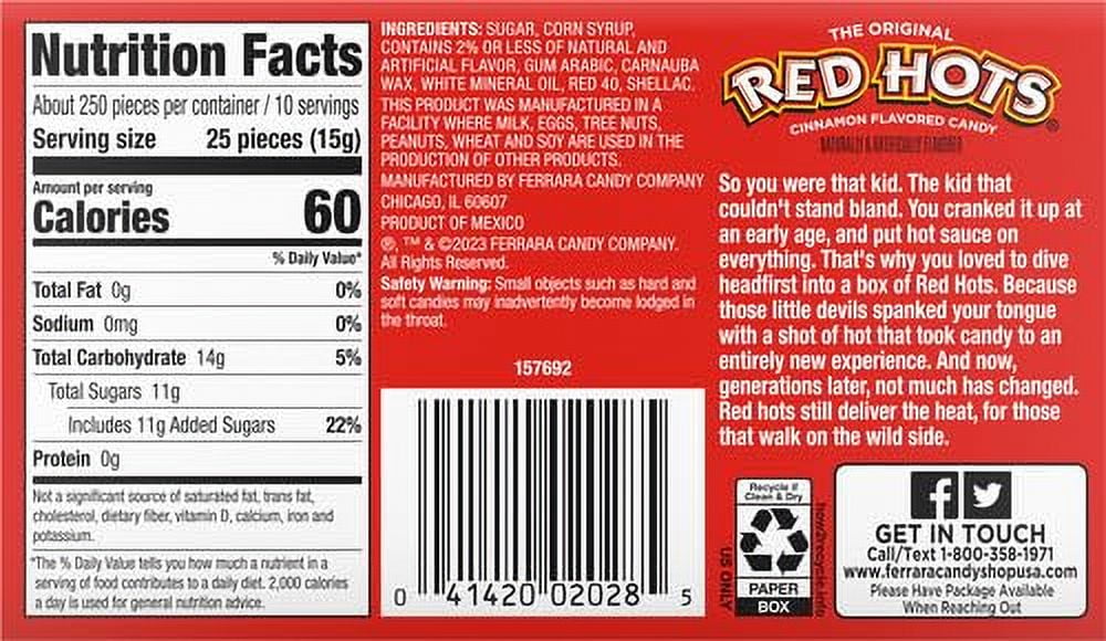 (6 pack) Ferrara Red Hots Original Cinnamon Candies, 5.5 oz