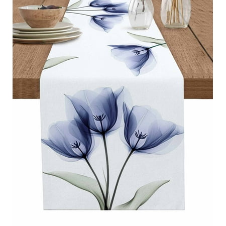 

Table Runner Dresser Scarf 14 x 72 Inch Retro Spring Blue Tulip Flower Leaf Floral Table Runners Non-Slip Heat Kitchen Dining Table Decor for Indoor Outdoor Home Party Decoration