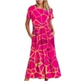 thumbnail image 2 of Robe d'Été pour Femmes 2024 Mode Grande Taille Décontractée à Manches Courtes Col Ras du Cou Robe Décontractée Fluide à Volants Maxi Robe de Plage avec Poches Robe Imprimée Rabais de 50 % Liquidation!, 2 of 7