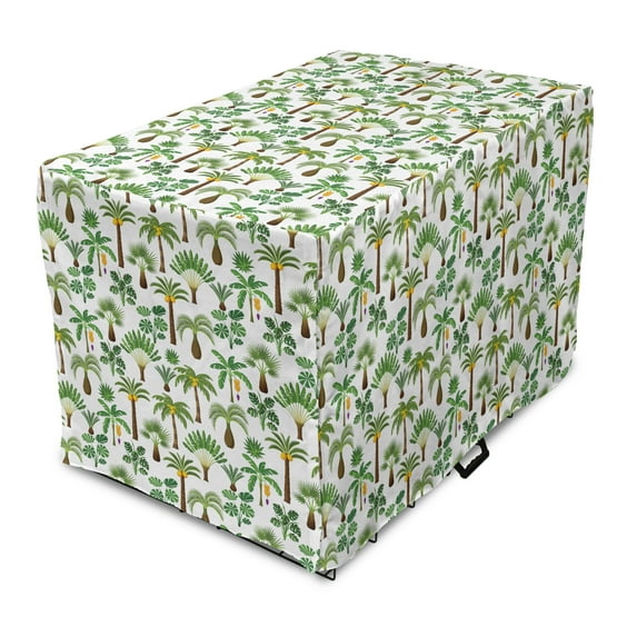 Tropical Dog Crate Cover, Continuous Pattern with Exotic Plants and Trees, Easy to Use Pet Kennel Cover Small Dogs Puppies Kittens, 7 Sizes, White Jade Green, by Ambesonne