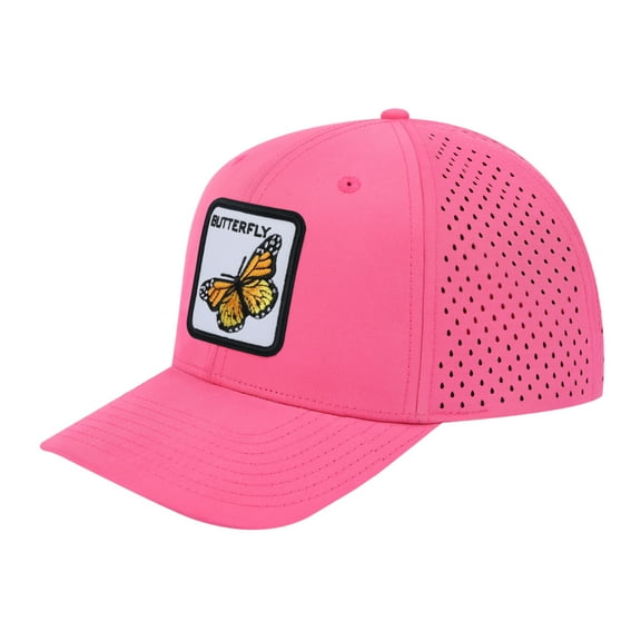 Unisex Embroidered The Butterfly, 6-Panel Microfiber Laser hole Trucker Hat, Pink/Pink, Adjustable Fit