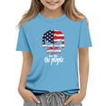thumbnail image 2 of Amidoa Girls Short Sleeve Graphic Summer Independence Day Crewneck T Shirts Kids Casual Tops Blue Size 3T, 2 of 5