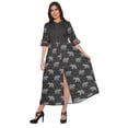 thumbnail image 1 of Moomaya Printed Front Slit A-Line Kurtis For Women Short Sleeve Summer Kurta, 1 of 5
