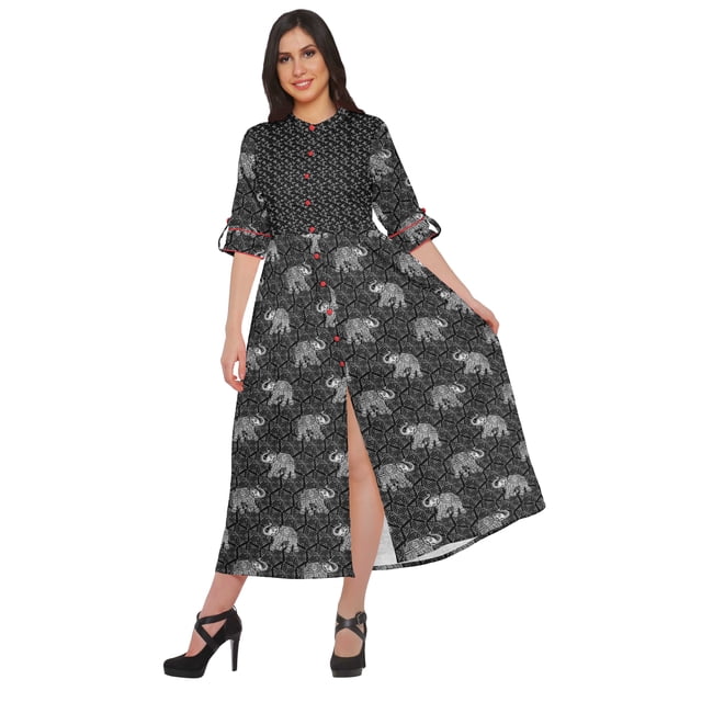 Moomaya Robe Kurti Longue à Manches Courtes Imprimée, Tunique Ligne A, Haut Indien pour Femmes