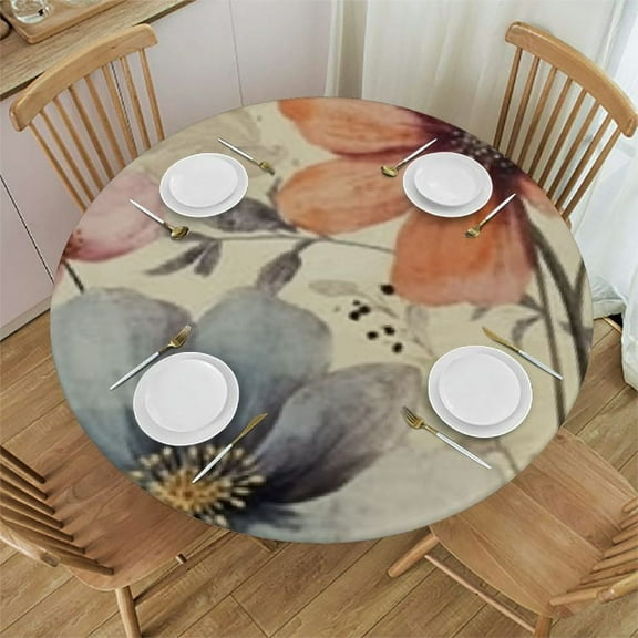 BANET Round Waterproof Table Cover Tablecloth Fitted Elastic Edged Round Table Cover Fits Round Tables Summer Sunflowers 31"-35