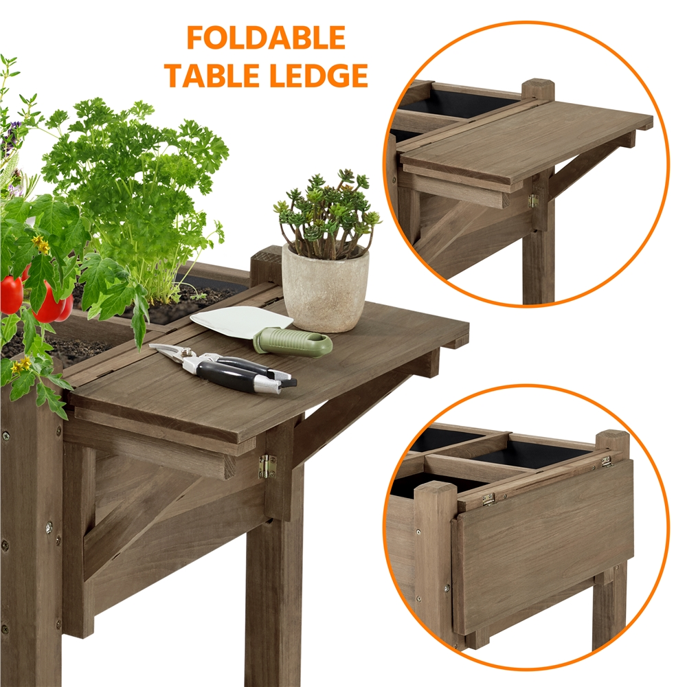 Yaheetech Solid Wood Elevated Garden Bed Planter Box with Removable Grow Grids, Dark Brown
