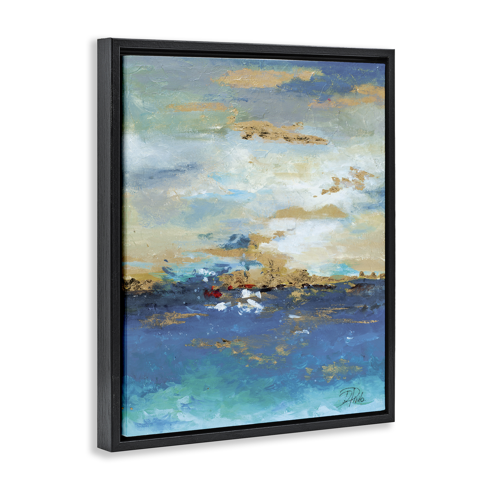 Stupell Industries Ocean View with Tan Accents Abstract Painting Black Floater Framed Canvas Art Print Wall Art, 25 x 31