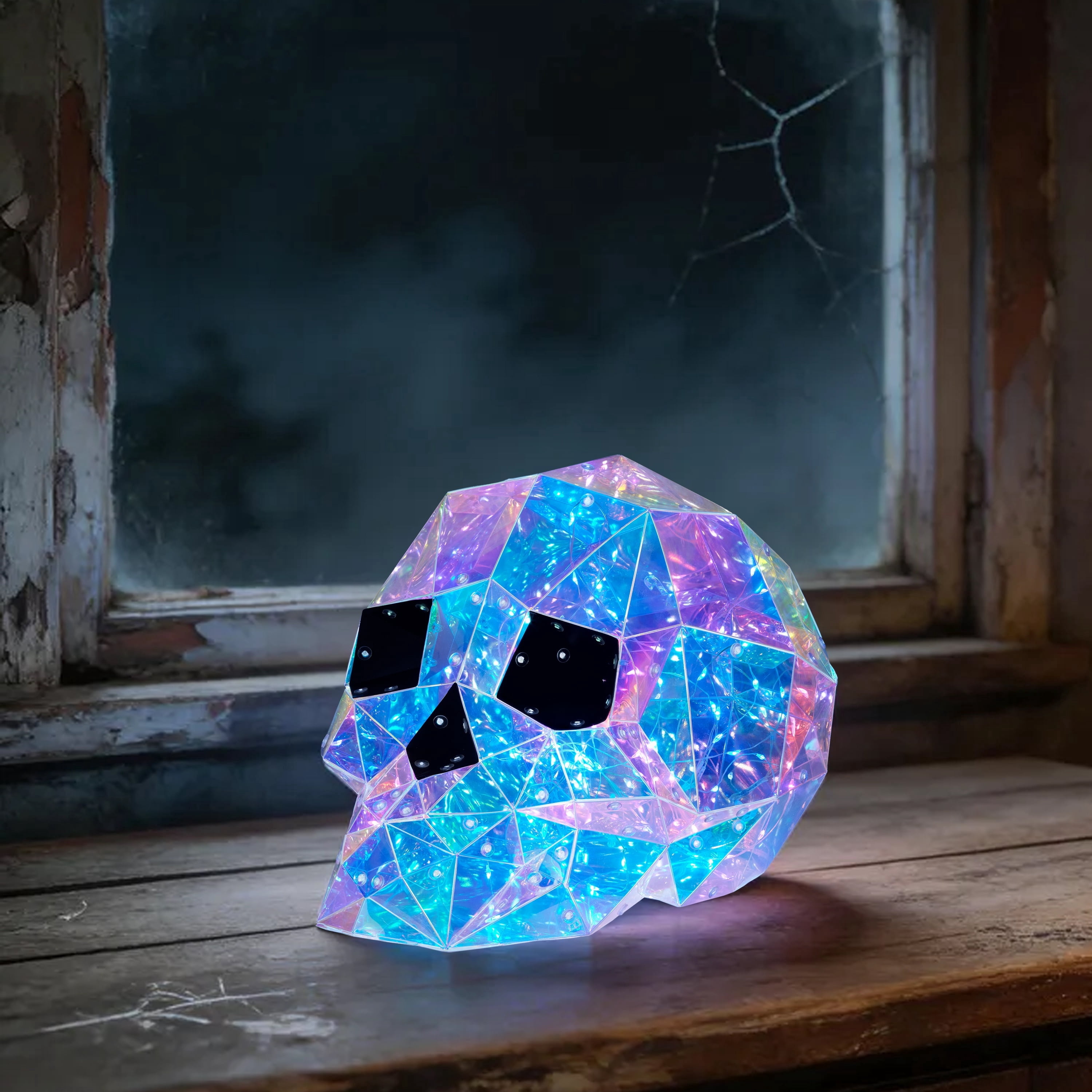 Indoor/Outdoor Battery-Operated LED Prismatic Skull, Multicolor, 8.3", Halloween by Way To Celebrate
