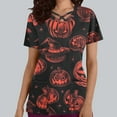 thumbnail image 2 of Tops Cortos para las Mujeres, Halloween Impreso en Cuello en V con Bolsillo, Moda Casual Manga Corta, 2 of 5