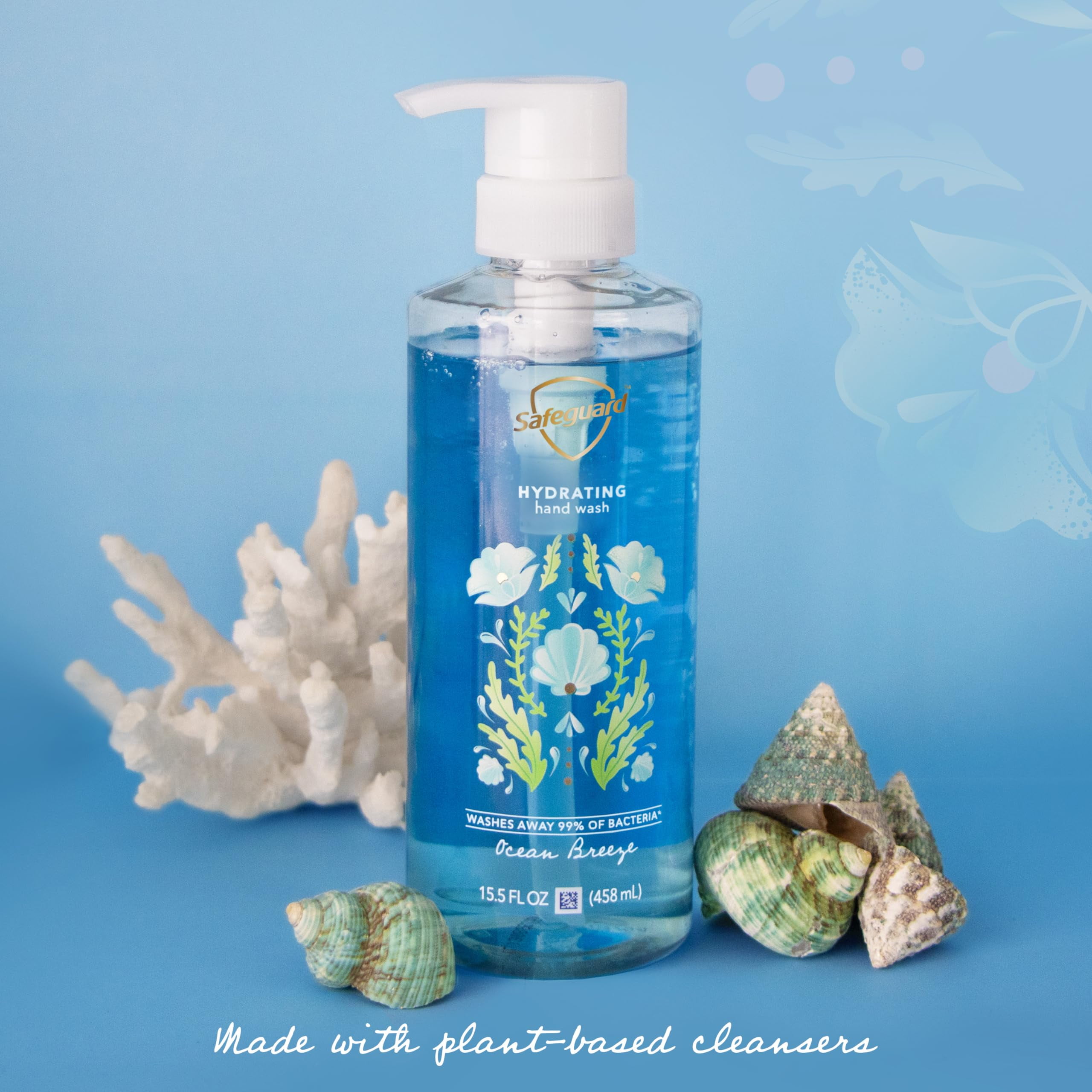 Safeguard Hydrating Liquid Hand DC20&nbsp;Soap, Ocean Breeze Scent, Made with Plant Based Cleansers, 15.5 oz (Pack of 4)