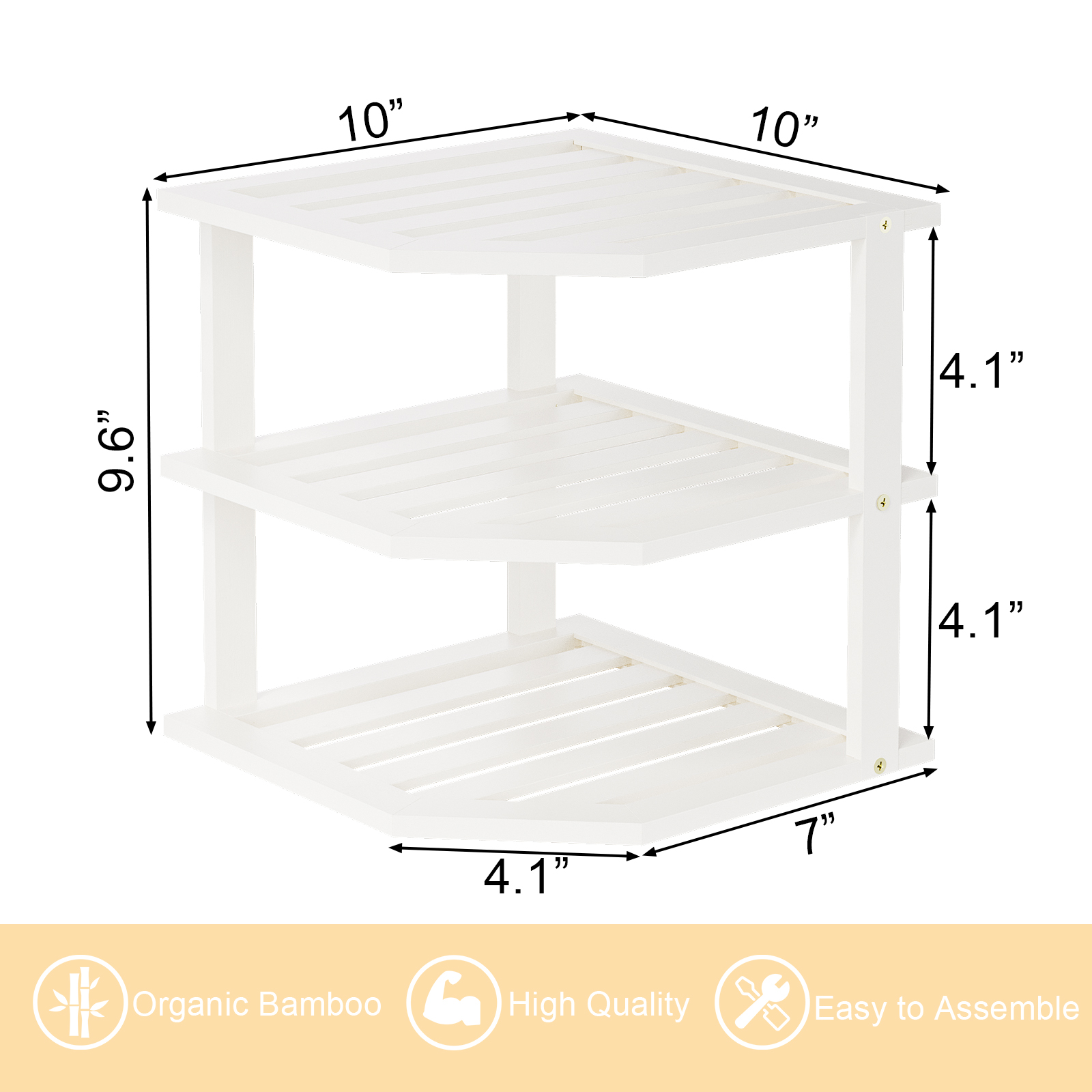 Bamboo Corner Shelf(2 Pack),3 Tier Plate Organizer for Cabinet and Countertop,Pantry Dish and Spice Rack for Kitchen(White)